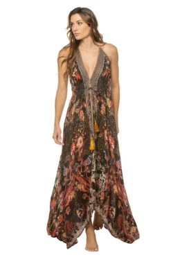 Forest Festival Plunge Midi Dress -Sunny Sundress Sales 23010MXD Apparel Dress Forest Festival Front2