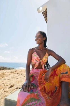 Farm Rio Mixed Scarves Crop Top -Sunny Sundress Sales 302938 Apparel Top Multi Lifestyle