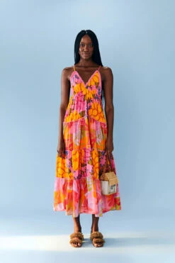 Farm Rio Flowers Garden Maxi Dress -Sunny Sundress Sales 303980 Apparel Dress Flowers Garden Pink Colorful Lifestyle