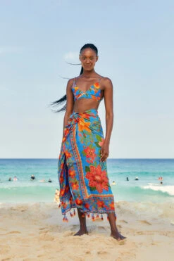 Farm Rio Blue Tropical Tapestry Sarong -Sunny Sundress Sales 307139 Apparel Bottom Blue Tropical Lifestyle