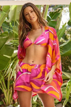 Vivid Vista Fringe Open Front Kimono -Sunny Sundress Sales 3623935 Apparel Top Multi Lifestyle