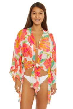 Poppy Tie-Front Beach Shirt -Sunny Sundress Sales 3733935 Apparel Top White Multi Front 2