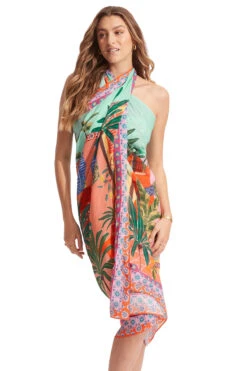 Seafolly On Vacation Sarong -Sunny Sundress Sales 54968 SG Apparel Bottom Azure Front2