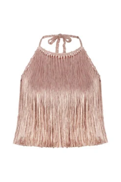 Angelica Fringe Halter Top -Sunny Sundress Sales ANGELICA FRINGE TOP Apparel Top Pearl Blush Laydown