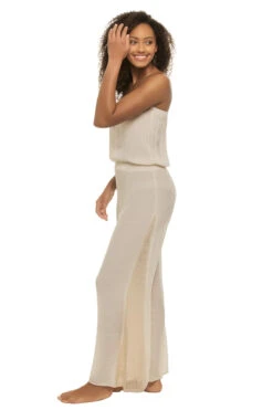 ELAN Crochet Jumpsuit -Sunny Sundress Sales CR7310 Apparel Bottom Natural Side