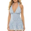 LoveShackFancy Luisetta Halter Mini Dress -Sunny Sundress Sales D1938 1446 Apparel Dress Spa Blue Front