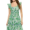 Elena Smocked Dress -Sunny Sundress Sales ELENA DRESS Apparel Dress Juana Print Green Front