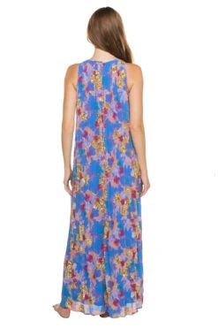 Georgette Maxi Dress -Sunny Sundress Sales GEORGESEQ Apparel Dress Blue Coral Back