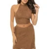 ELAN Crochet Halter Crop Top -Sunny Sundress Sales HHC11035 Apparel Top Brown Front