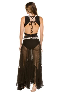 Fringe Trim Sleeveless Beach Dress -Sunny Sundress Sales PTB BLACK BL Sundresses Back 104028