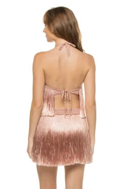 Angelica Fringe Halter Top -Sunny Sundress Sales R23CT17 Apparel Top Pearl Blush Back