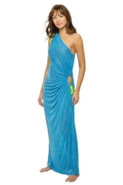 Ruched Asymmetrical Maxi Dress -Sunny Sundress Sales ROSC Apparel Dress Blue Side