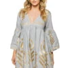 Embroidered Metallic Mini Dress -Sunny Sundress Sales S23K 230559 Apparel Dress Light Grey Gold Front