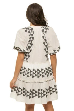 Embroidered Mini Dress -Sunny Sundress Sales S23K 330343 Apparel Dress Natural Black Back