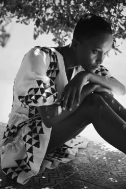 Embroidered Mini Dress -Sunny Sundress Sales S23K 330343 Apparel Dress Natural Black Lifestyle