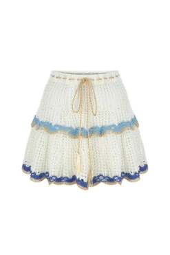 Crochet Mini Skirt -Sunny Sundress Sales SS23CS12 Apparel Bottom Malibu Blue Laydown