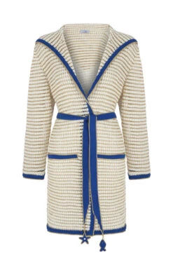 Crochet Long Sleeve Hooded Sweater Jacket -Sunny Sundress Sales SS23CT33 Apparel Top Snow White Laydown