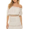ELAN Crochet Off The Shoulder Crop Top -Sunny Sundress Sales VCL10816 Apparel Top White Front