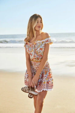 Alba Off Shoulder Crop Top -Sunny Sundress Sales WA4S23D7AQO Apparel Top Orange Aquarelle Lifestyle